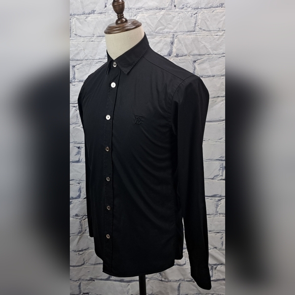 Burberry Men's Black Button Down Shirt TB Monogram Silver Buttons Size XS - Picture 1 of 16